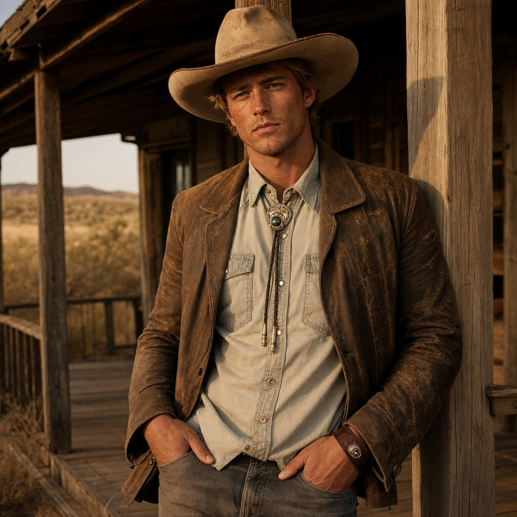 Cowboy — bolo tie, dusted leather, the new American west